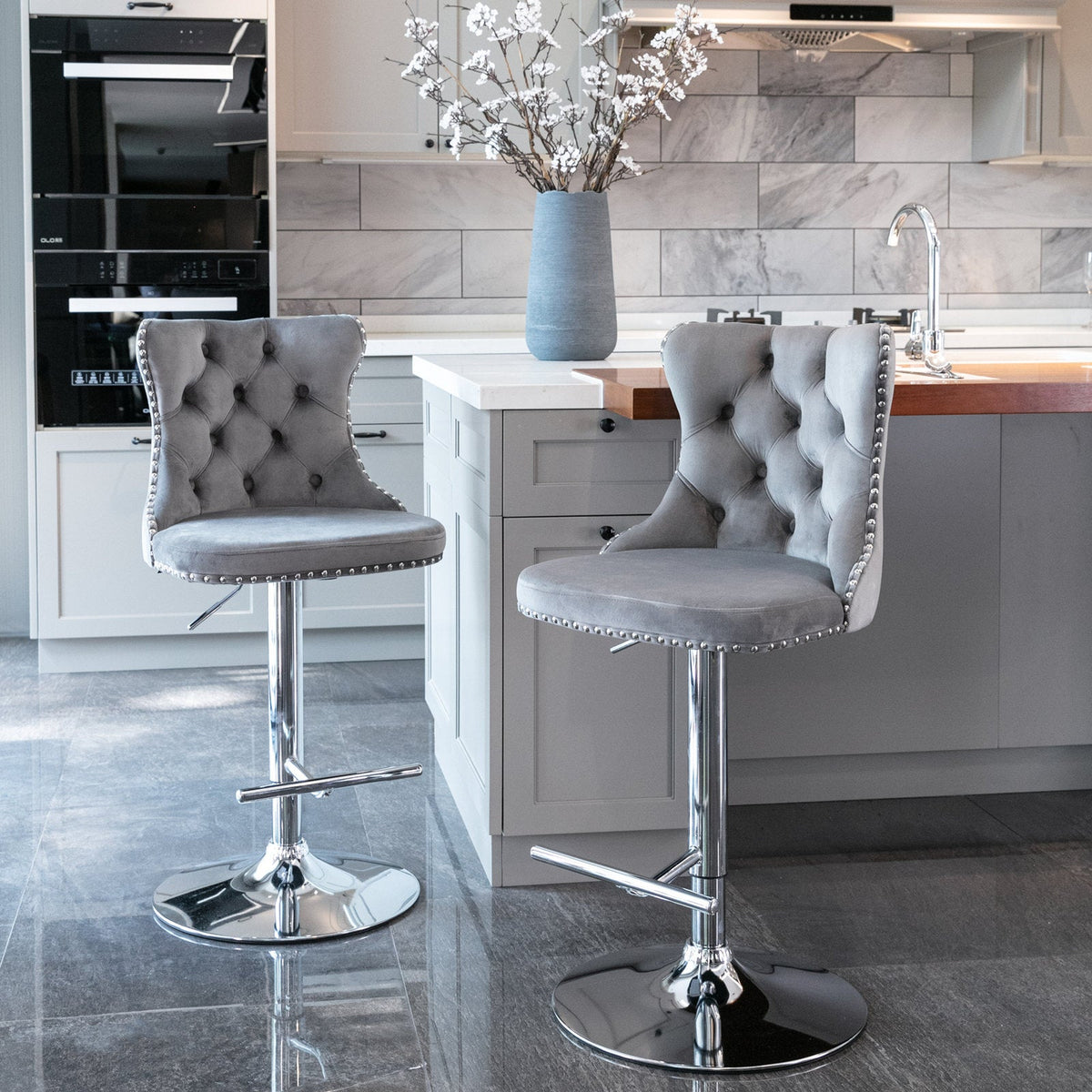 A&A Furniture Swivel Velvet Barstools