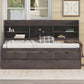 Twin Size Wooden Captain Bed with Built-in Bookshelves, Three Storage Drawers, and Trundle, Antique