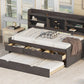 Twin Size Wooden Captain Bed with Built-in Bookshelves, Three Storage Drawers, and Trundle, Antique