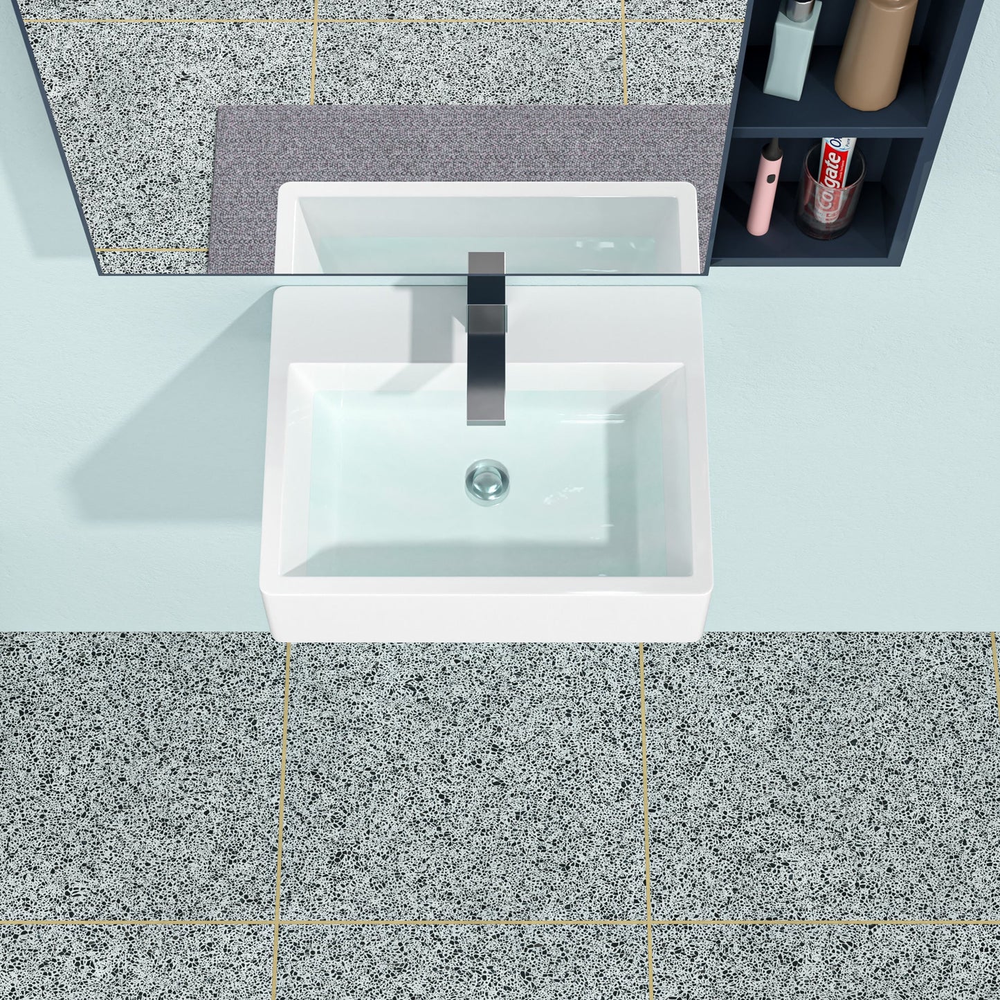 21"x16" White Ceramic Rectangular Wall Mounted Bathroom Sink