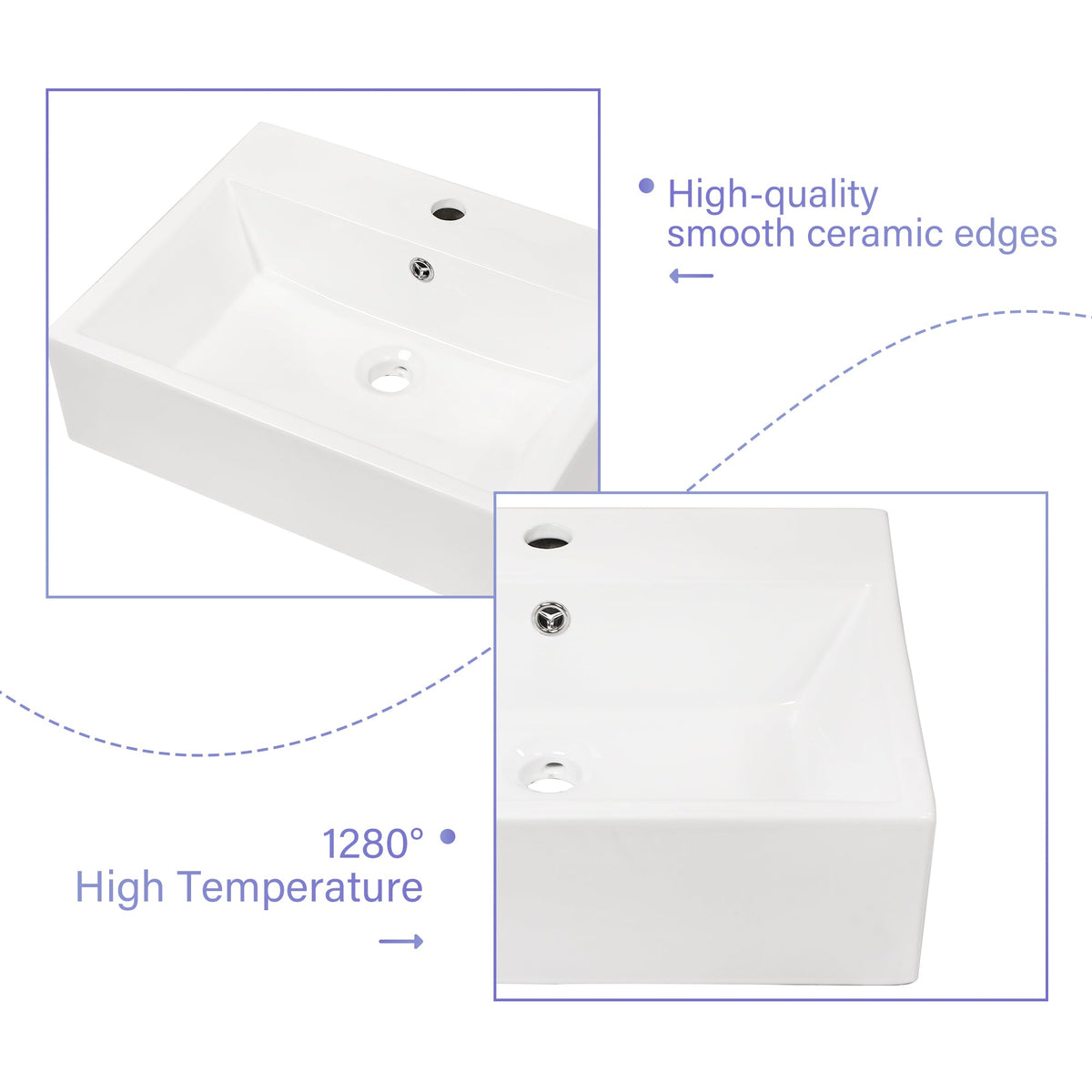 21"x16" White Ceramic Rectangular Wall Mounted Bathroom Sink