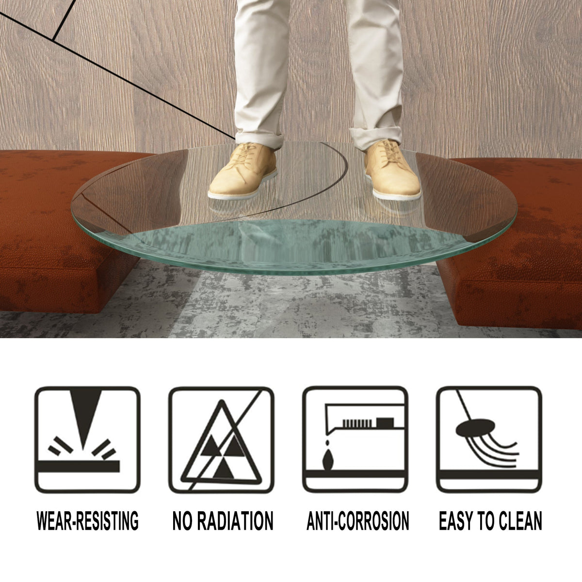 36-Inch Round Tempered Glass Table Top