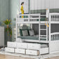 Twin Over Twin Wood Bunk Bed with Trundle and Drawers
