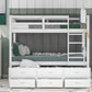 Twin Over Twin Wood Bunk Bed with Trundle and Drawers