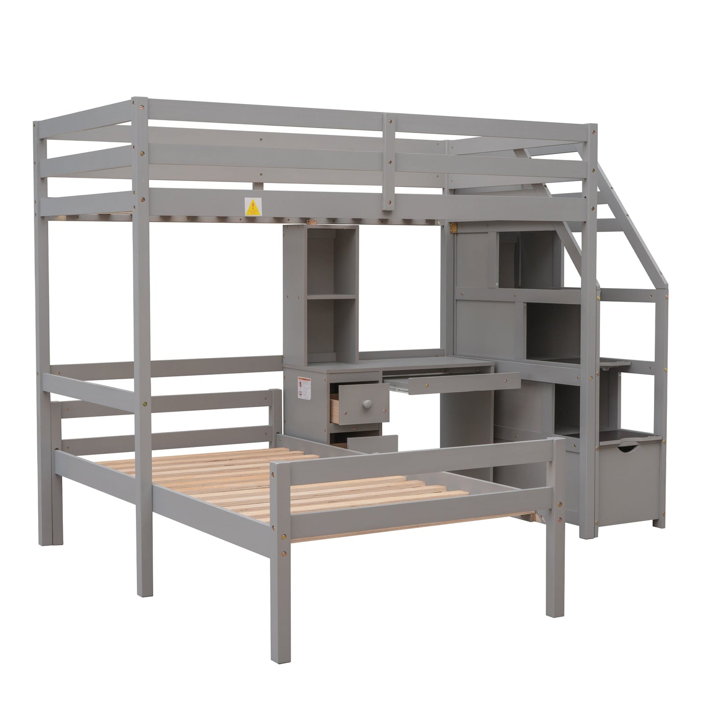 Twin Size Loft Bed with Stand-alone Bed, Storage Staircase, Desk, Shelves and Drawers