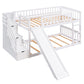 Stairway Twin Over Twin Bunk Bed with Two Drawers and Slide - White