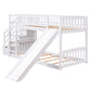 Stairway Twin Over Twin Bunk Bed with Two Drawers and Slide - White