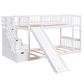 Stairway Twin Over Twin Bunk Bed with Two Drawers and Slide - White