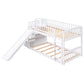 Stairway Twin Over Twin Bunk Bed with Two Drawers and Slide - White