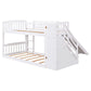 Stairway Twin Over Twin Bunk Bed with Two Drawers and Slide - White