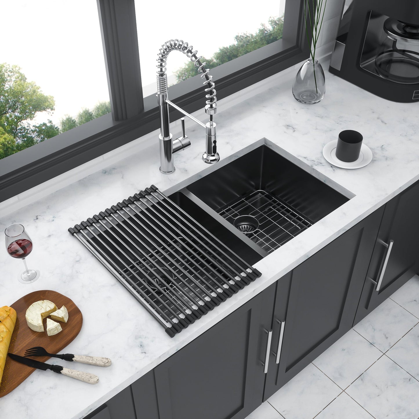 Double Bowl Undermount Sink - 33"x19"x10" Gunmetal