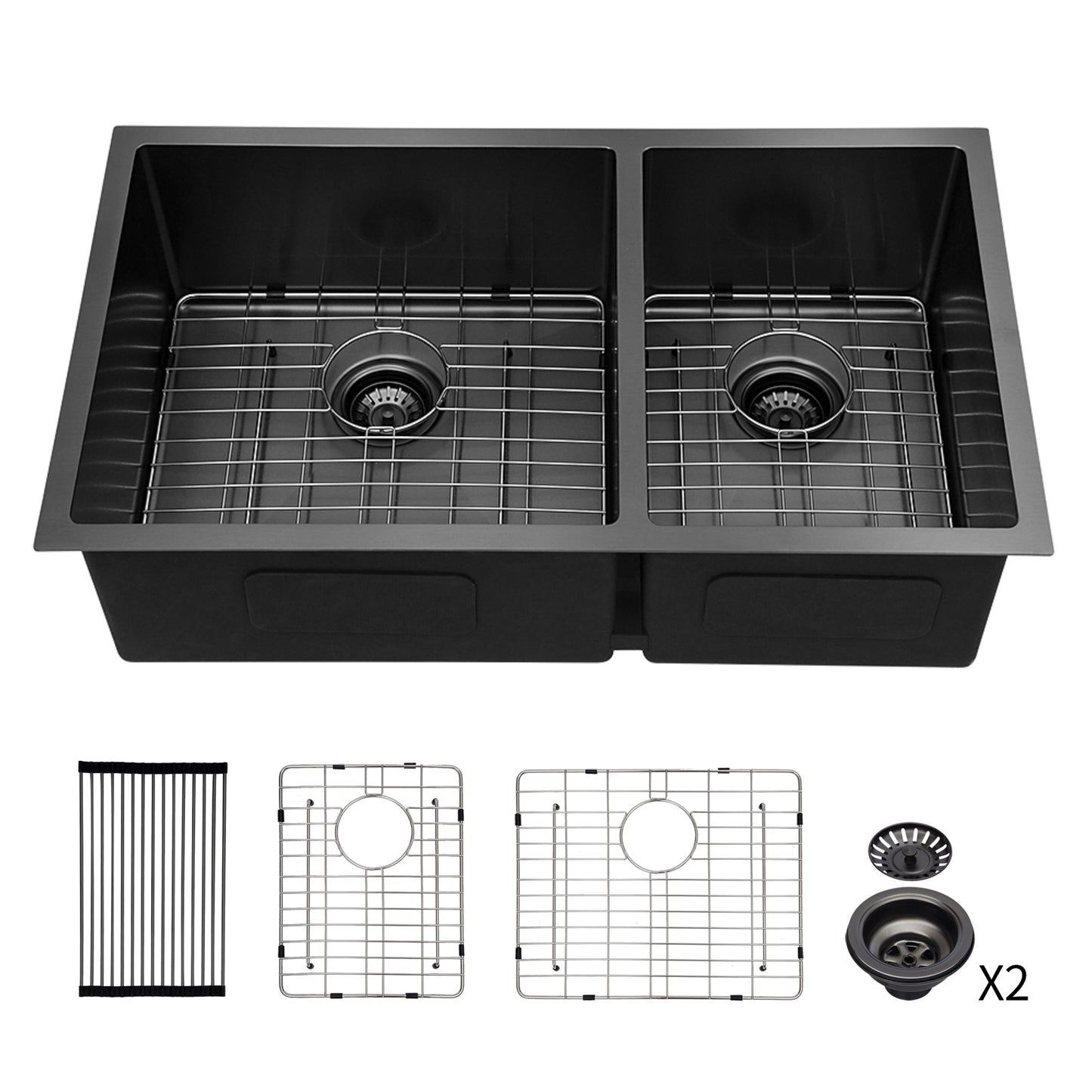 Double Bowl (60/40) Undermount Sink - 33"x19"x10" Gunmetal