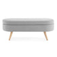 Ottoman Oval Storage Bench, Rubber Wood Legs, Grey