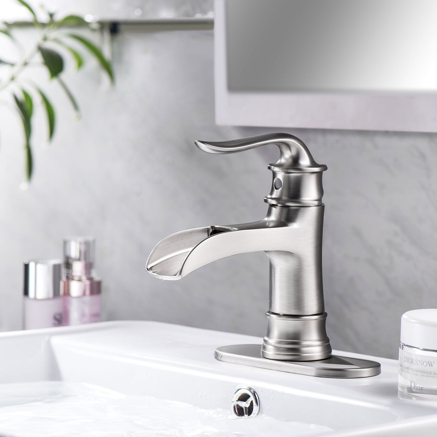 Waterfall Spout Bathroom Faucet - Brushed Nickel