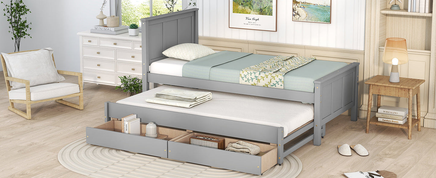Twin Size Platform Bed with Trundle and Drawers
