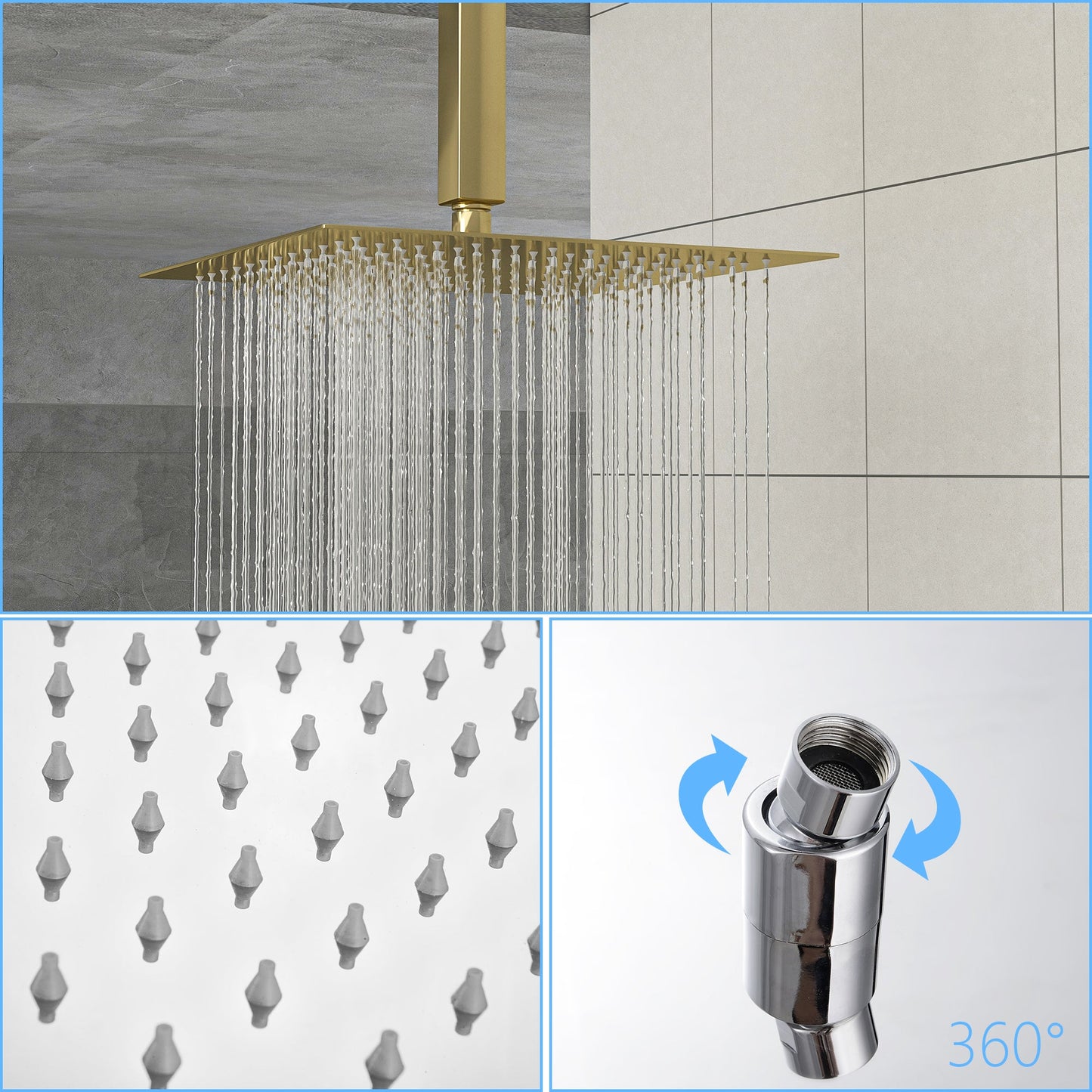 Dual Shower Head - 16 Inch Ceiling Mount Square Shower System with Rough-in Valve