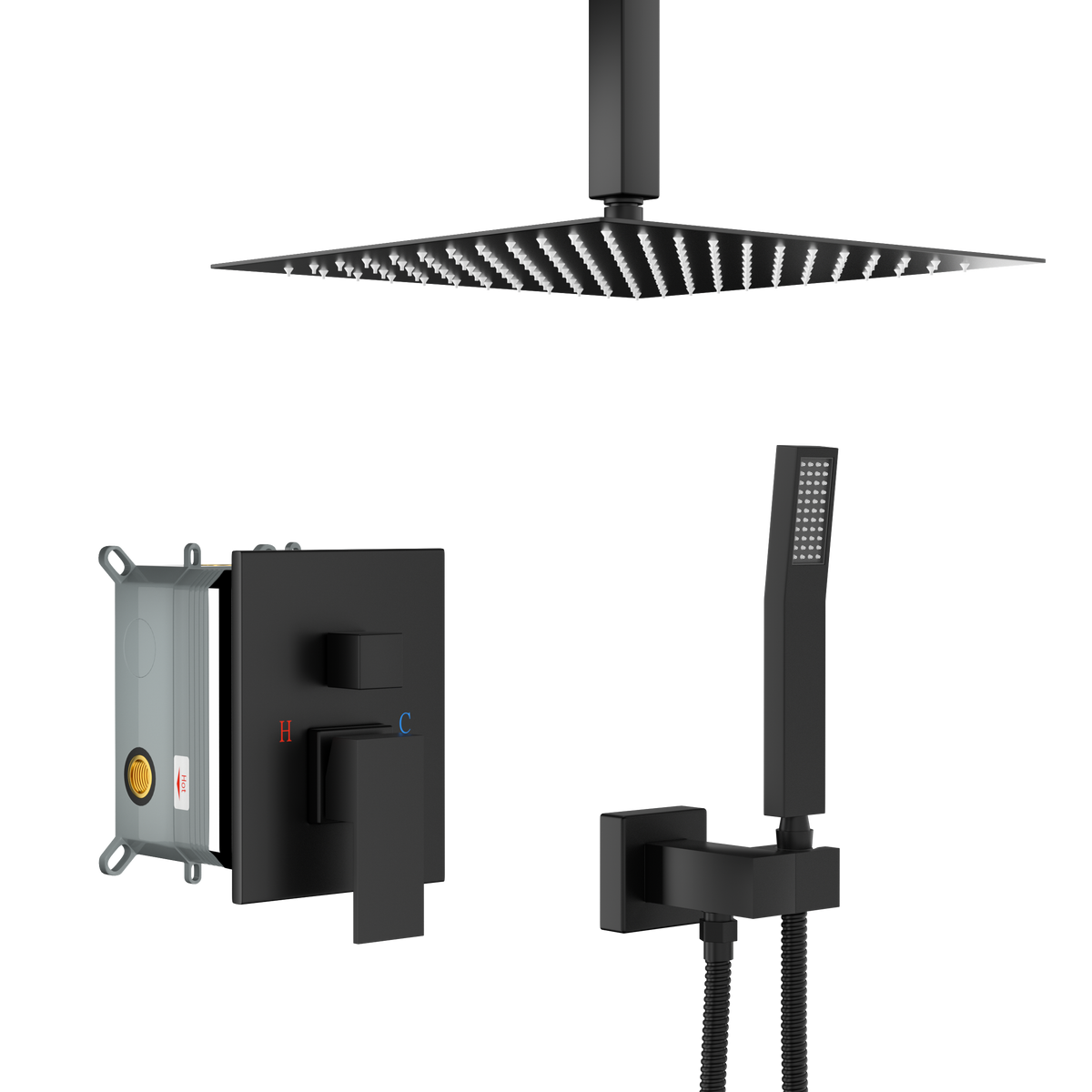 Dual Shower Head - 10 Inch Ceiling Mount Square Shower System