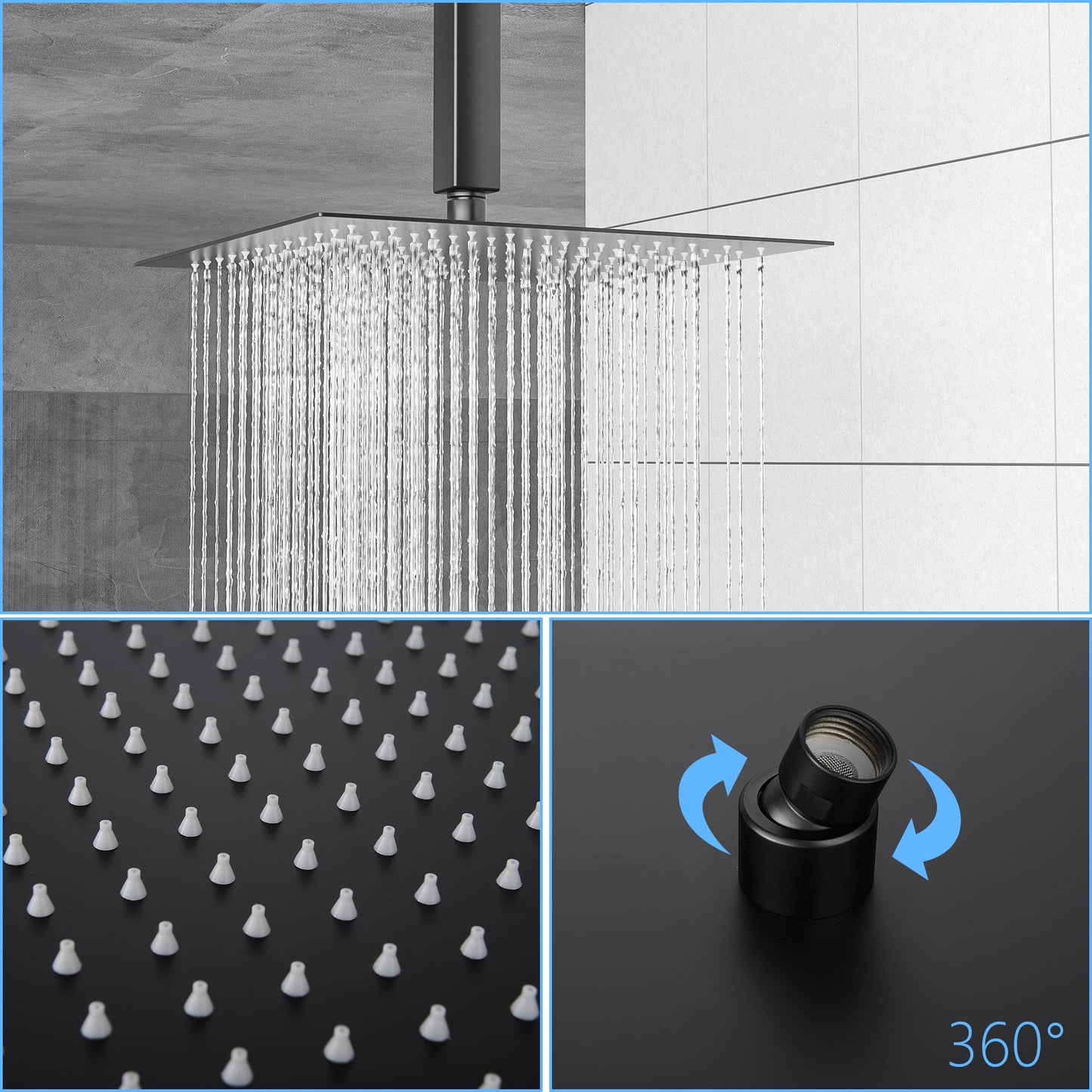 Dual Shower Head - 10 Inch Ceiling Mount Square Shower System