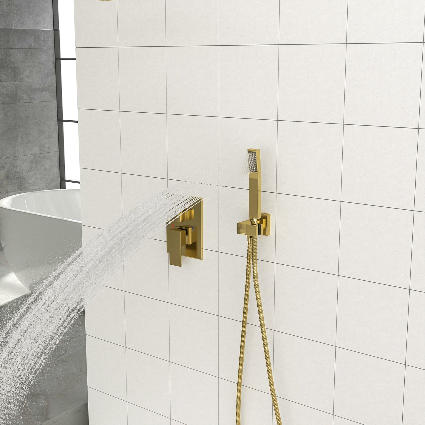 Dual Shower Head - 16 Inch Ceiling Mount Square Shower System with Rough-in Valve
