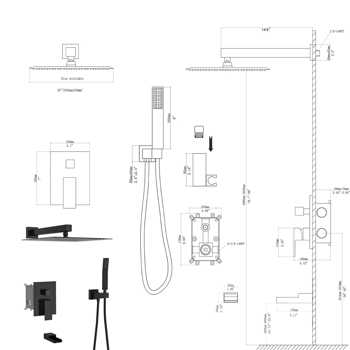 Shower System with Waterfall Tub Spout