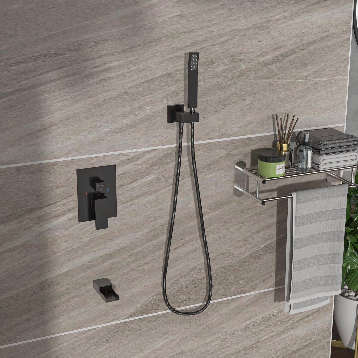 Shower System with Waterfall Tub Spout