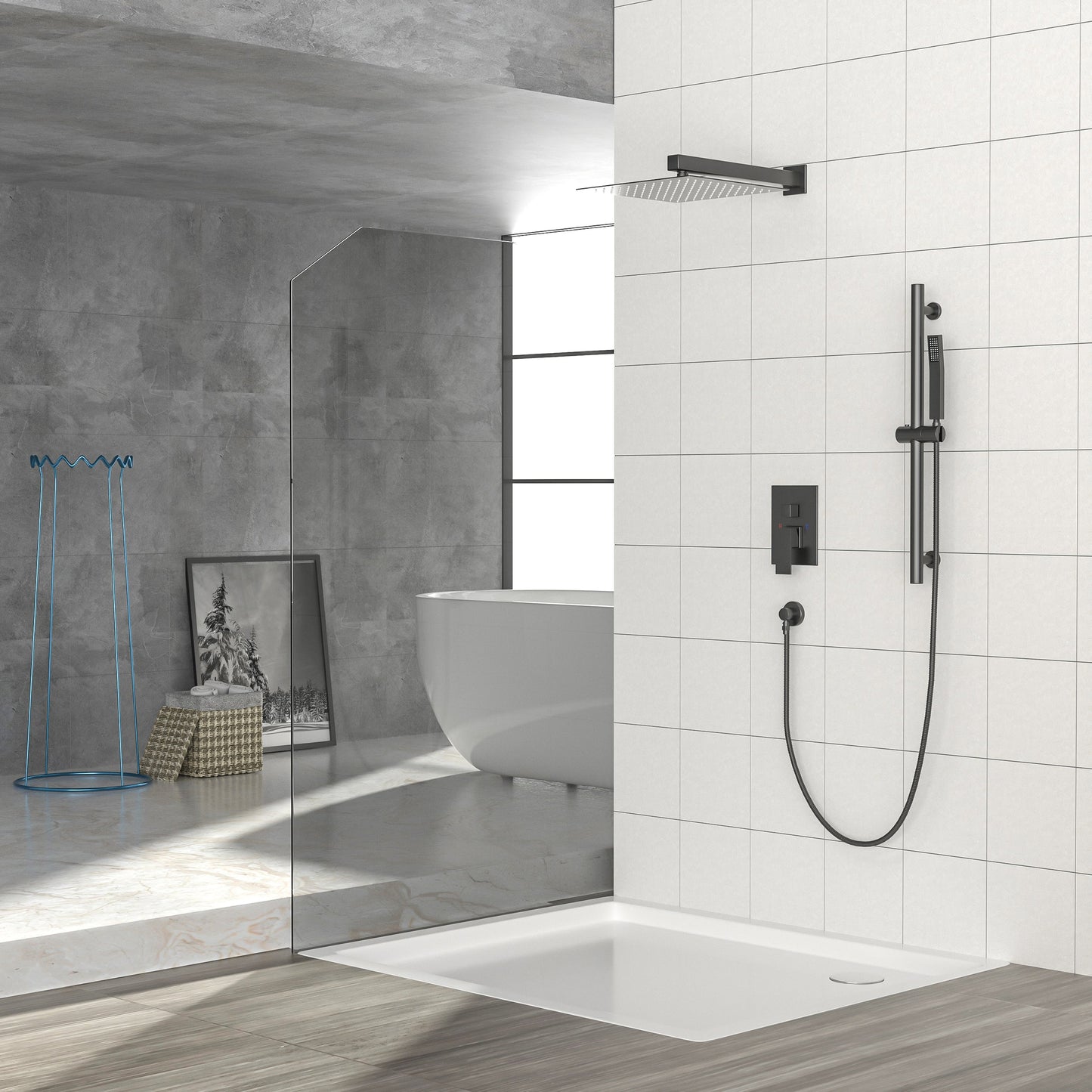 Shower System with Adjustable Slide Bar - Matte Black