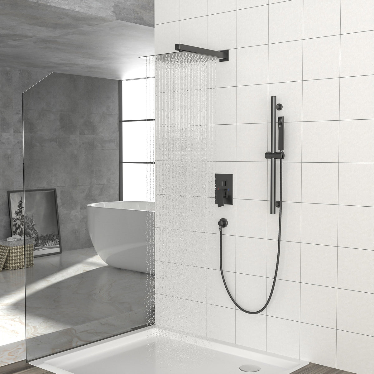 Shower System with Adjustable Slide Bar - Matte Black