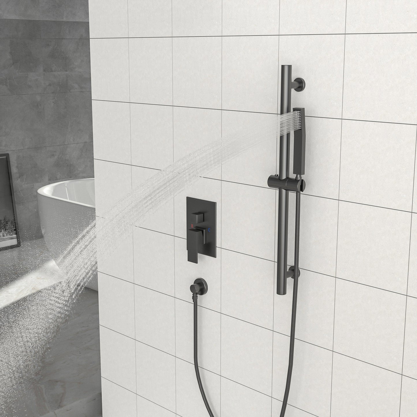 Shower System with Adjustable Slide Bar - Matte Black