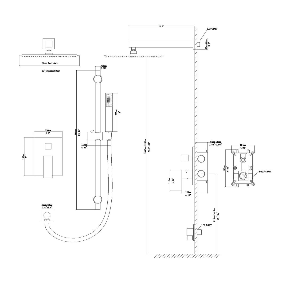 Brushed Nickel Shower System with Adjustable Slide Bar