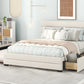 Queen Upholstered Platform Bed with Twin Size Trundle and Two Drawers