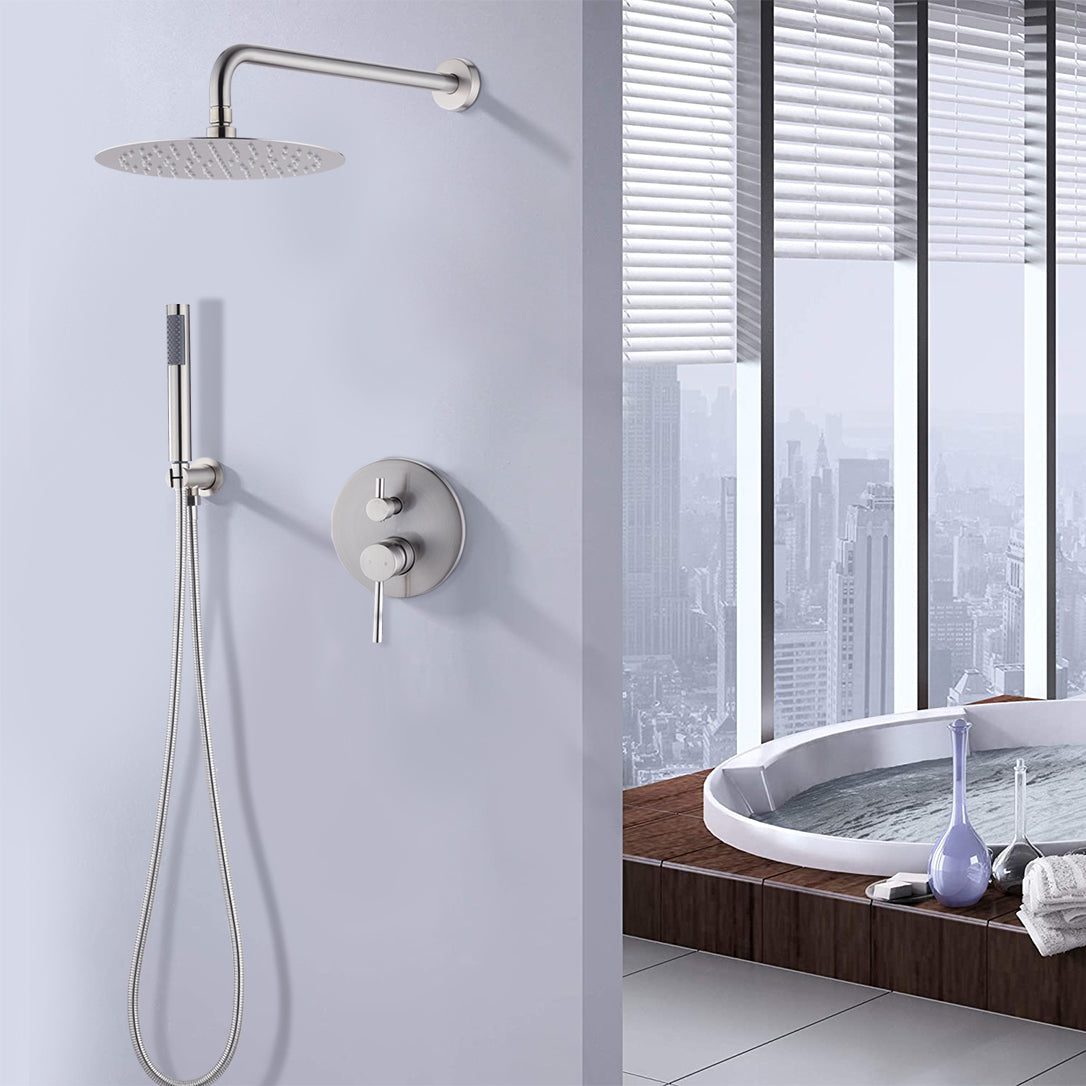 10" Brushed Nickel Round Rain Shower Head and Handheld Shower Head Set