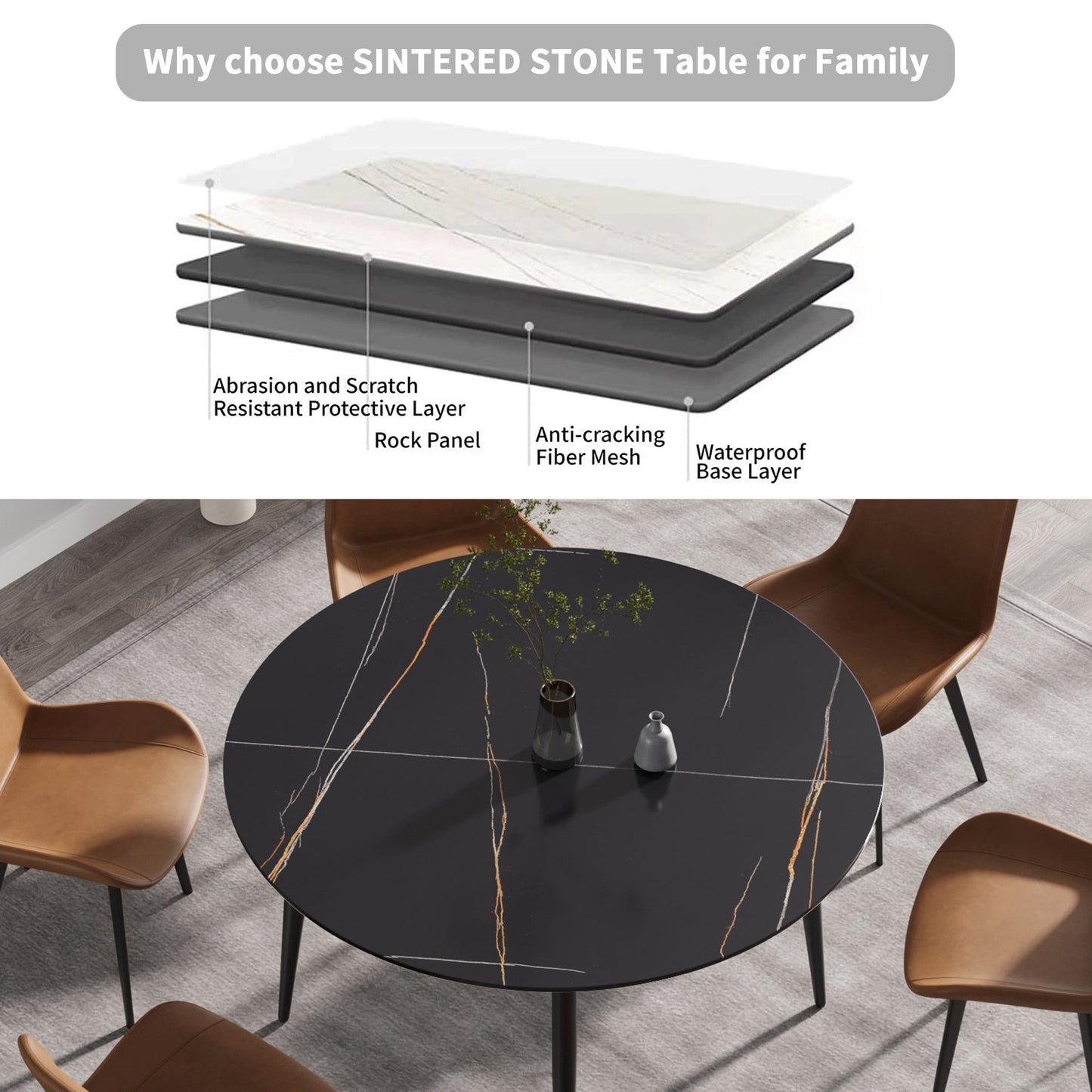 53.15" Modern Artificial Stone Dining Table