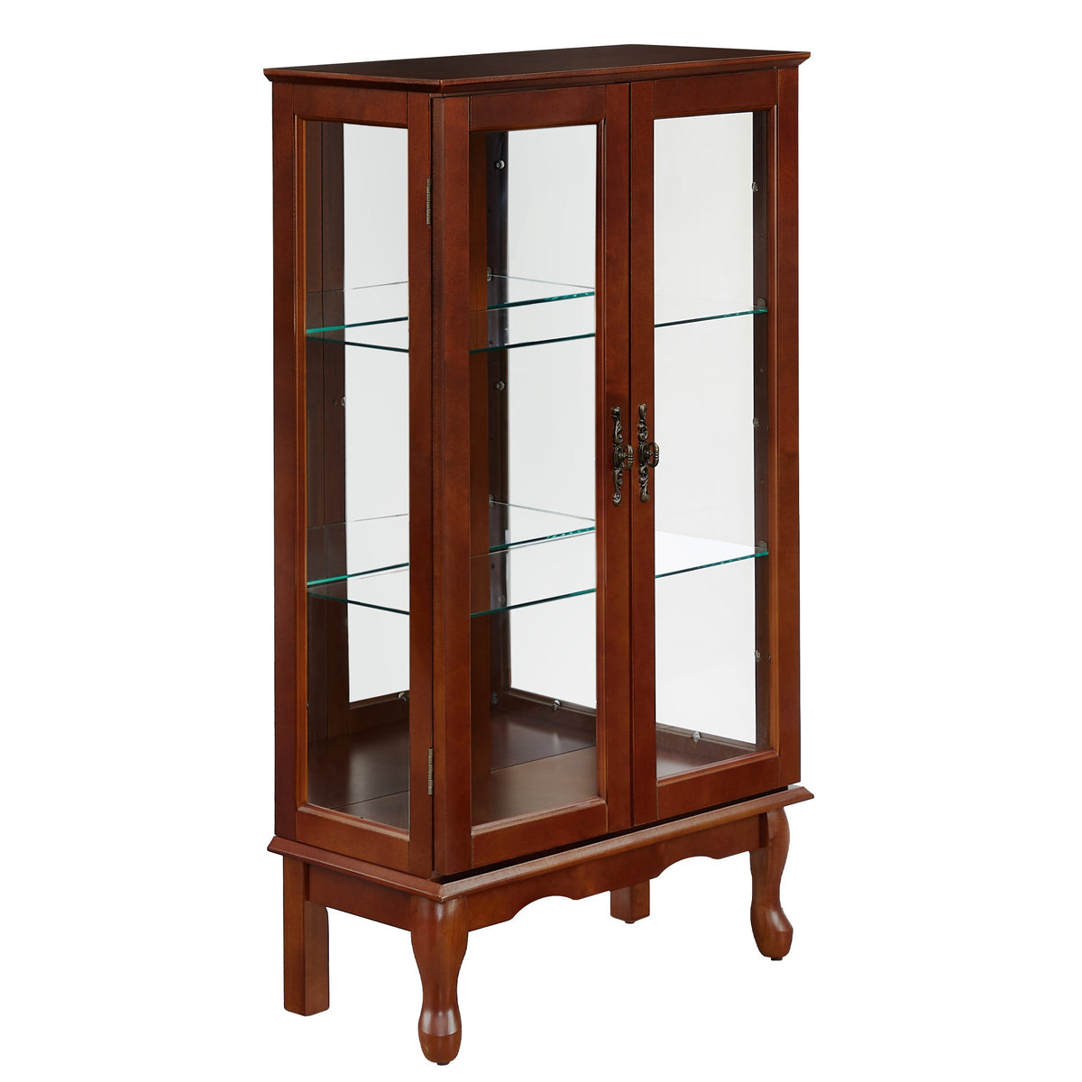 Lighted Cherry Curio Cabinet with Adjustable Shelves
