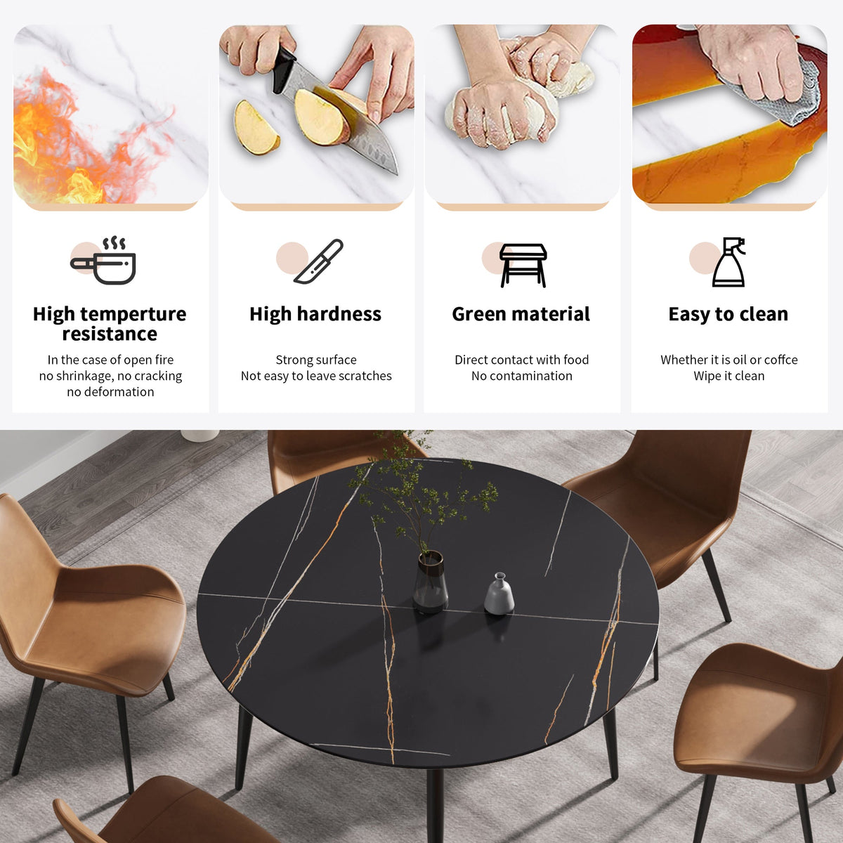 53.15" Modern Artificial Stone Dining Table