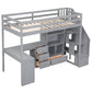 Twin Size Loft Bed with L-Shaped Desk and Drawers