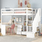 Twin Size Loft Bed with L-Shaped Desk and Drawers