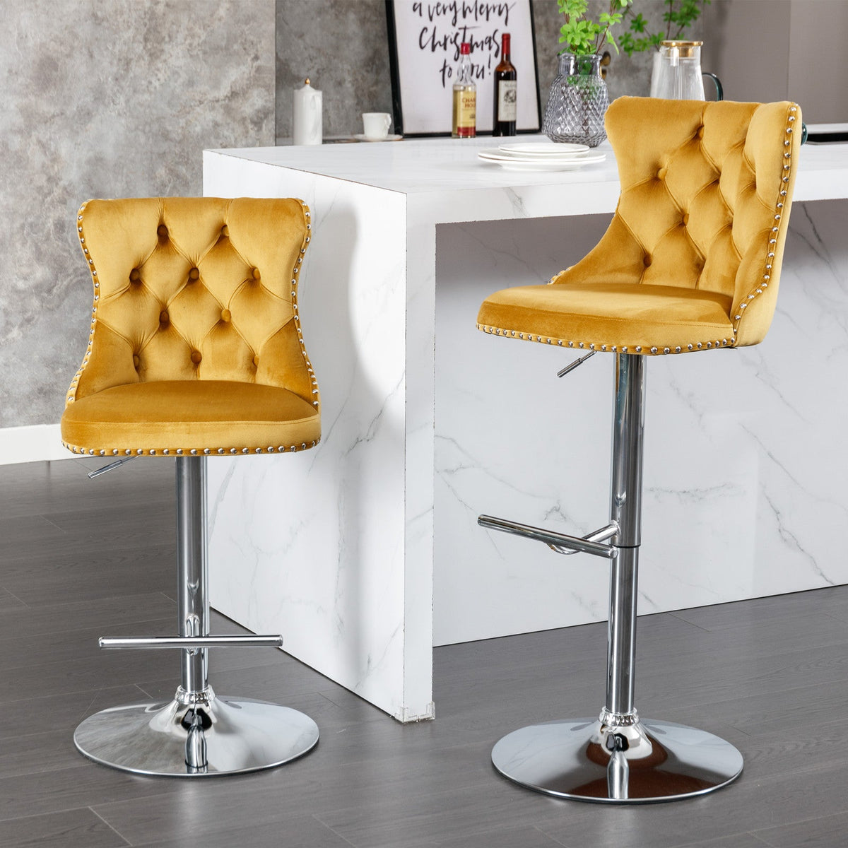 A&A Furniture Swivel Velvet Barstools