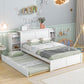 Full Size Storage Platform Bed with Pull Out Shelves and Twin Size Trundle