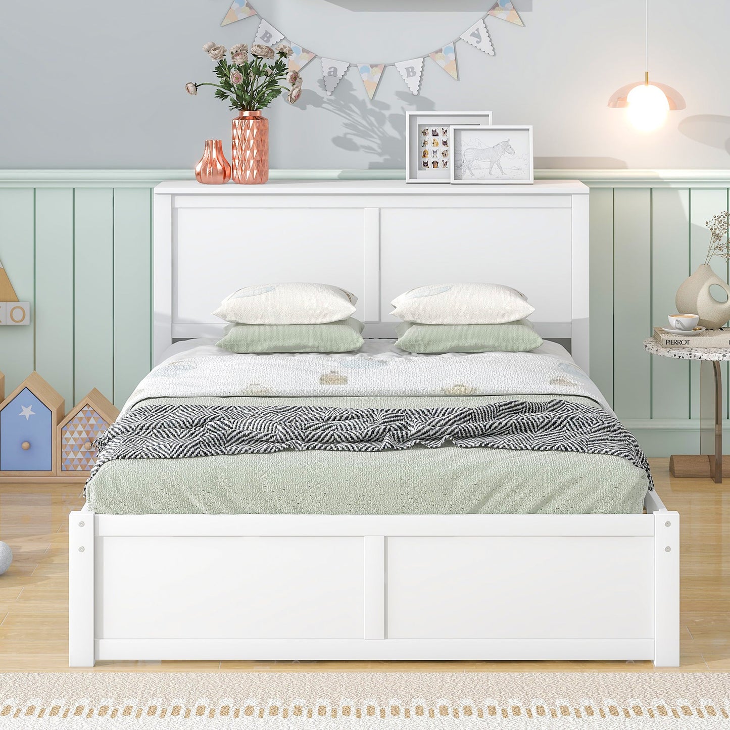 Full Size Storage Platform Bed with Pull Out Shelves and Twin Size Trundle
