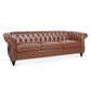 Brown PU Rolled Arm Chesterfield Three Seater Sofa