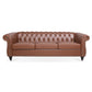 Brown PU Rolled Arm Chesterfield Three Seater Sofa
