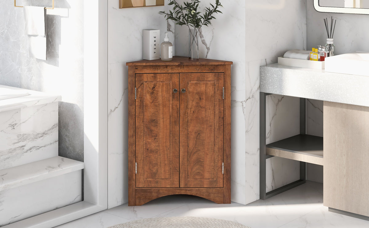 Brown Triangle Bathroom Storage Cabinet with Adjustable Shelves
