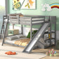 Full Over Full Bunk Bed with Ladder, Slide and Shelves