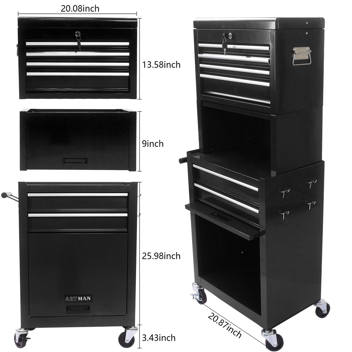 Tool Cabinet on Wheels - 6-Drawer Lockable Rolling Tool Chest