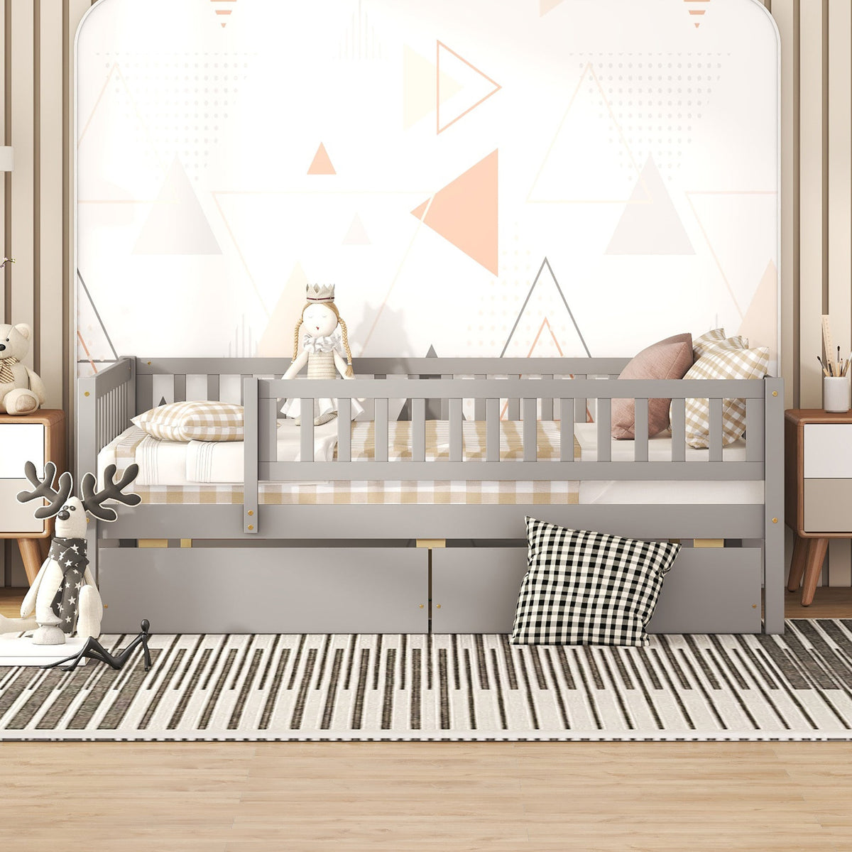 Full Size Daybed Wood Bed with Two Drawers