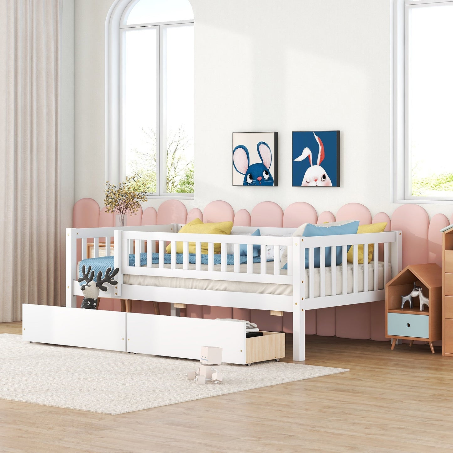 Twin Size Daybed Wood Bed with Two Drawers