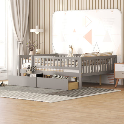 Full Size Daybed Wood Bed with Two Drawers