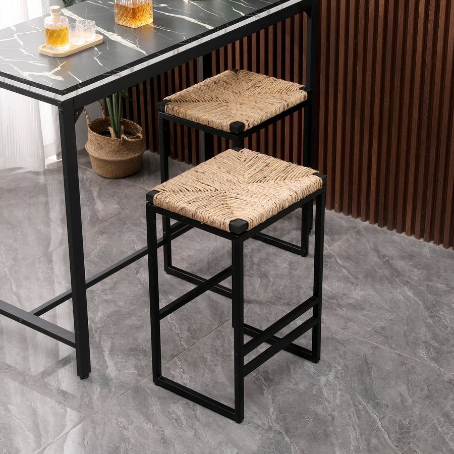 Set of 2 Water Hyacinth Woven Bar Stools for Kitchen Counter