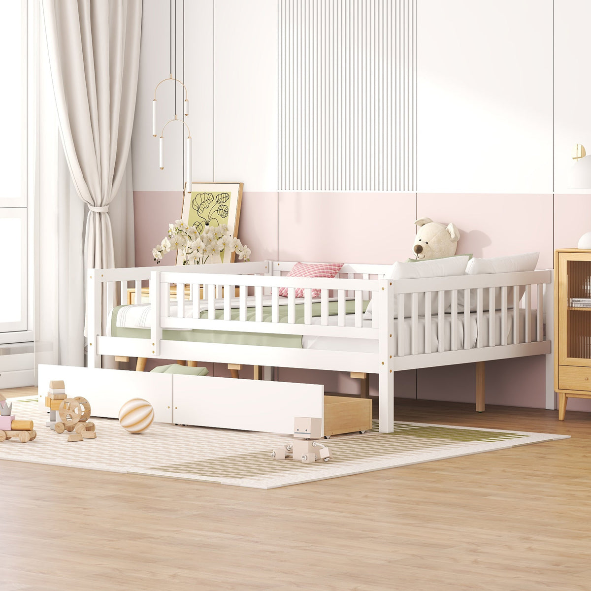 Full Size Daybed Wood Bed with Two Drawers