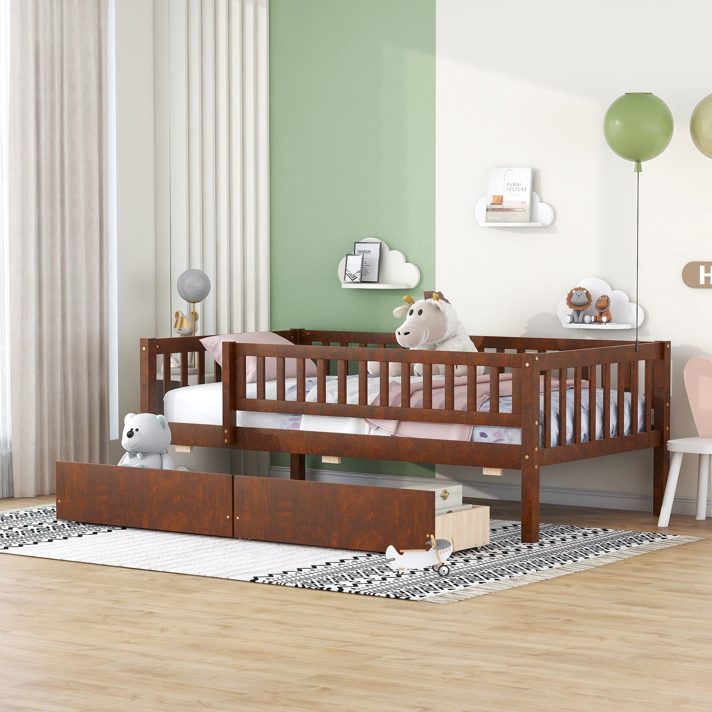 Twin Size Daybed Wood Bed with Two Drawers